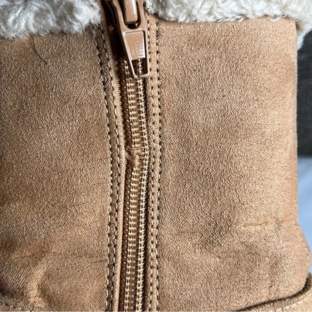 Michael Kors Brownie T Tan Side‎ Zip Boots Girls Size 7 Faux Fur Winter Preppy